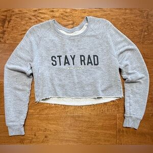 Spiritual Gangster Stay Rad Cropped Sweatshirt Gray Raw Hem Graphic L